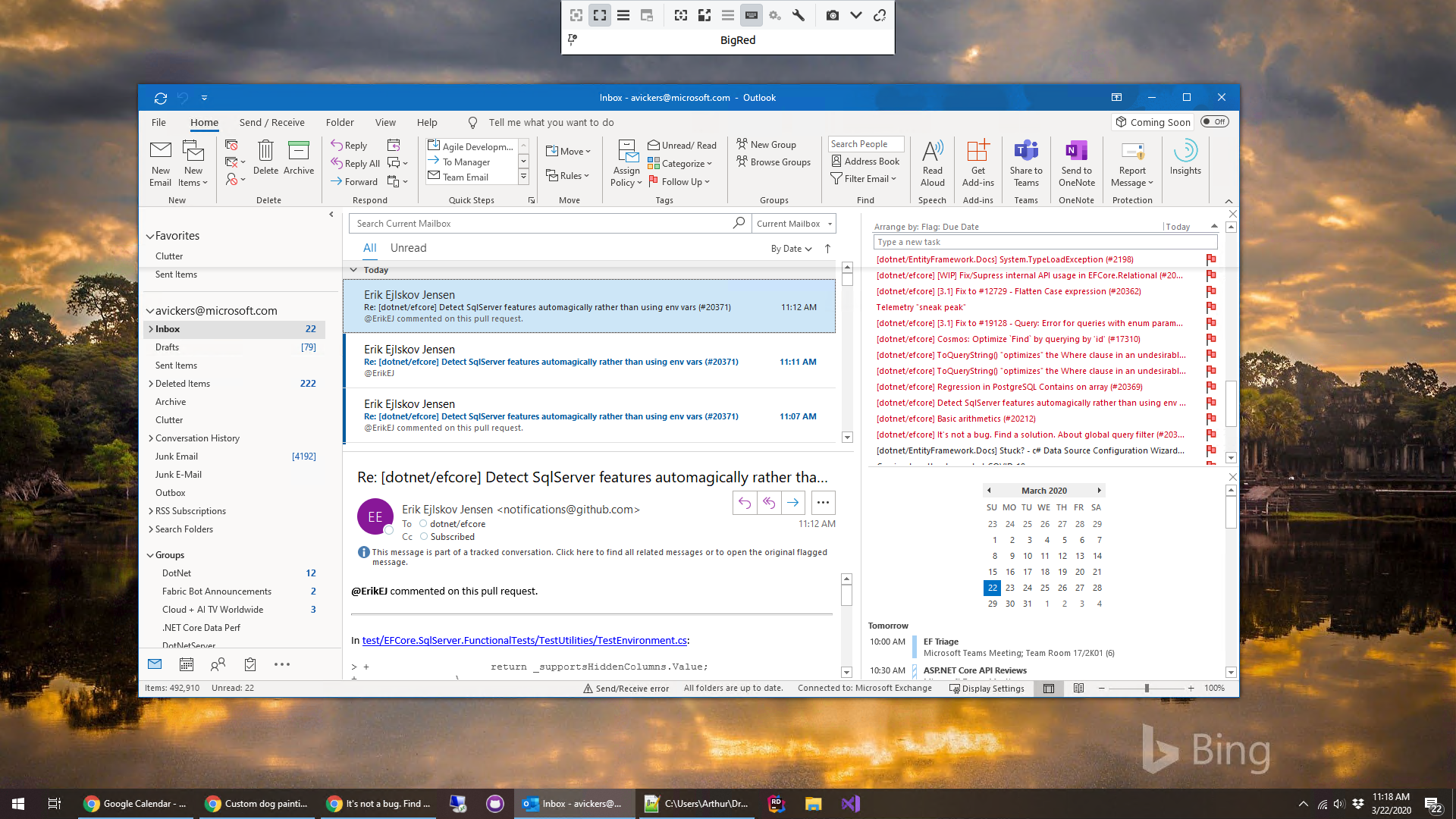 Outlook running in a remote desktop